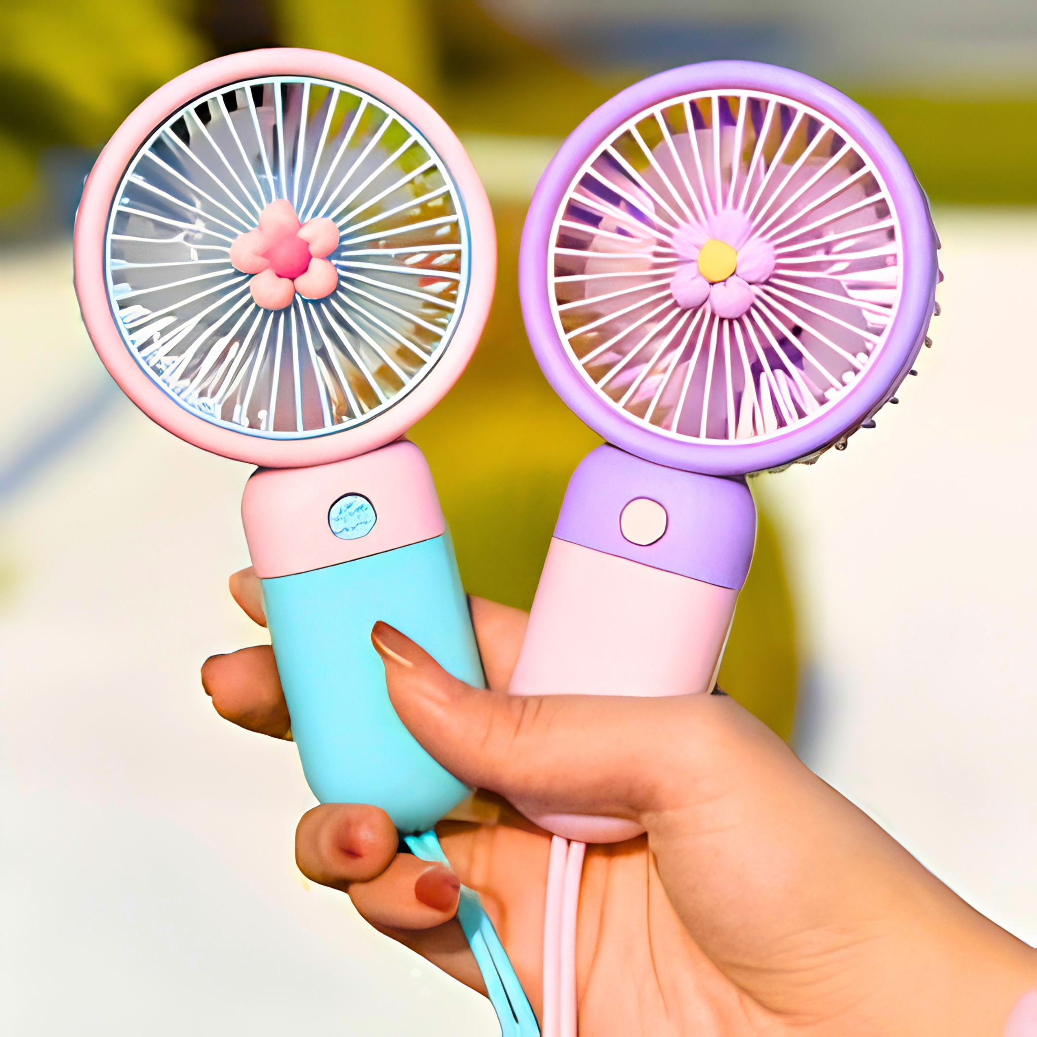 3-Speed Rechargeable Mini Hand Fan with Stand | Portable USB Handheld Cooling Fan for Kids, School Students & Office Desk