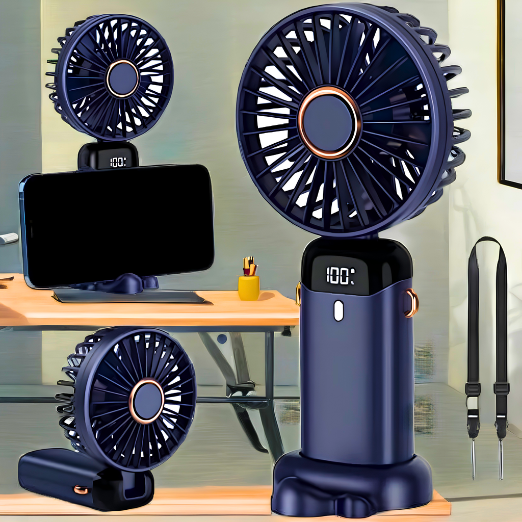 5-Speed Rechargeable Hand Fan with LED Display  Portable USB Digital Handy Fan for Kids, School & Office